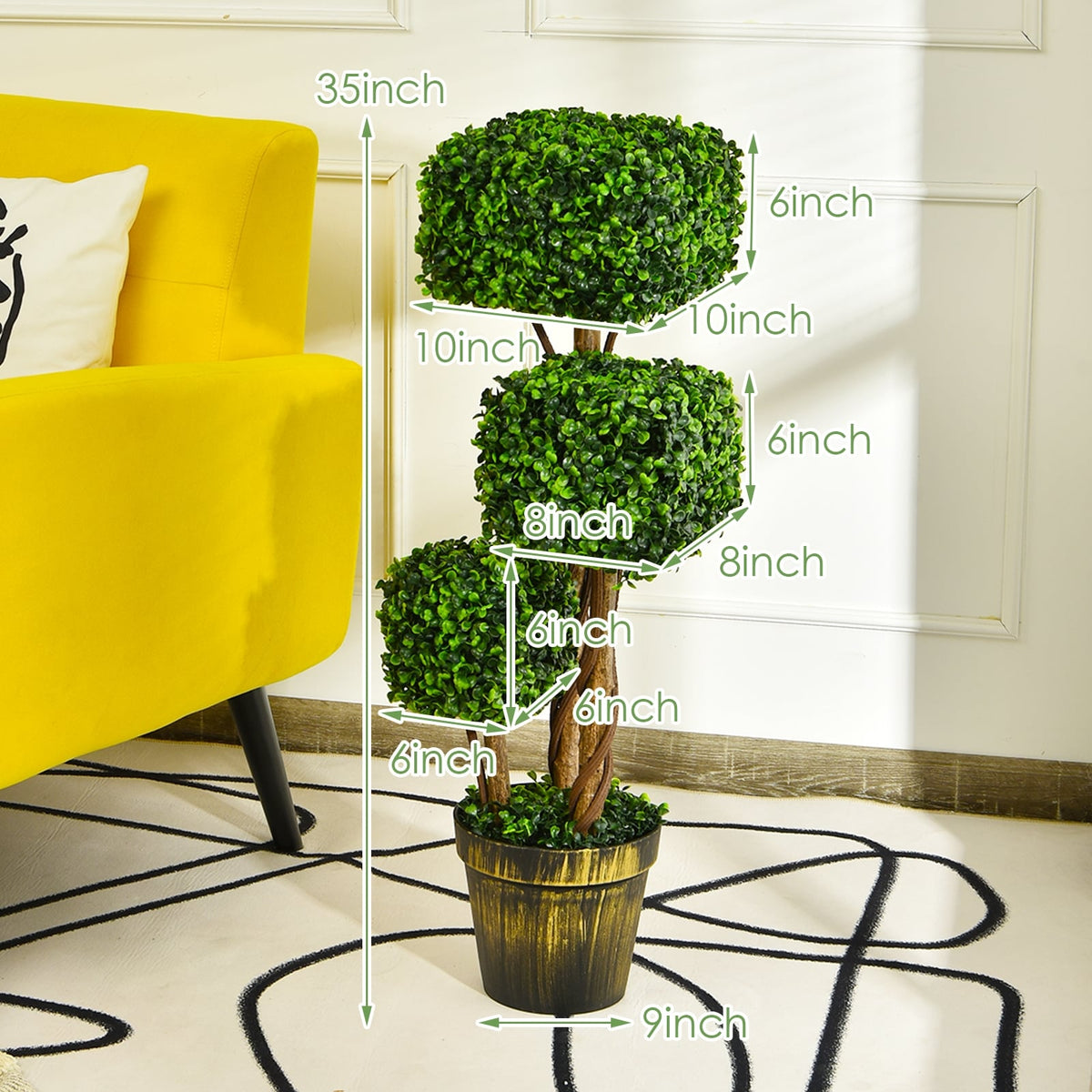 36 Inch Artificial Boxwood Topiary UV Protected Indoor Outdoor Tree-Artificial Plants-DECOROLALA