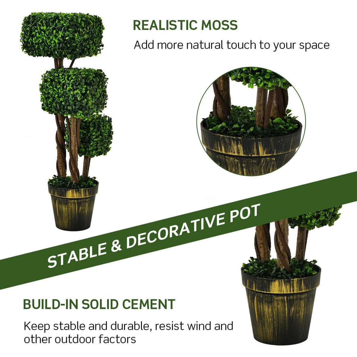 36 Inch Artificial Boxwood Topiary UV Protected Indoor Outdoor Tree-Artificial Plants-DECOROLALA