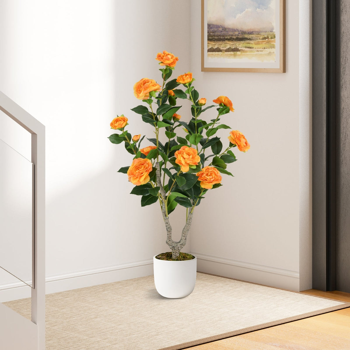 36 Inch Artificial Camellia Tree with Blooming Flower 1 Pack-Orange-Artificial Plants-DECOROLALA