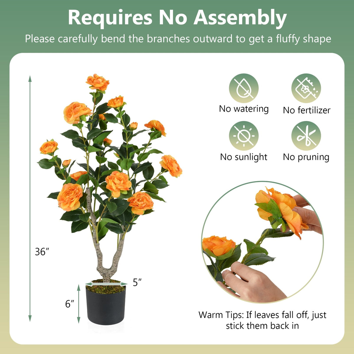 36 Inch Artificial Camellia Tree with Blooming Flower 1 Pack-Orange-Artificial Plants-DECOROLALA