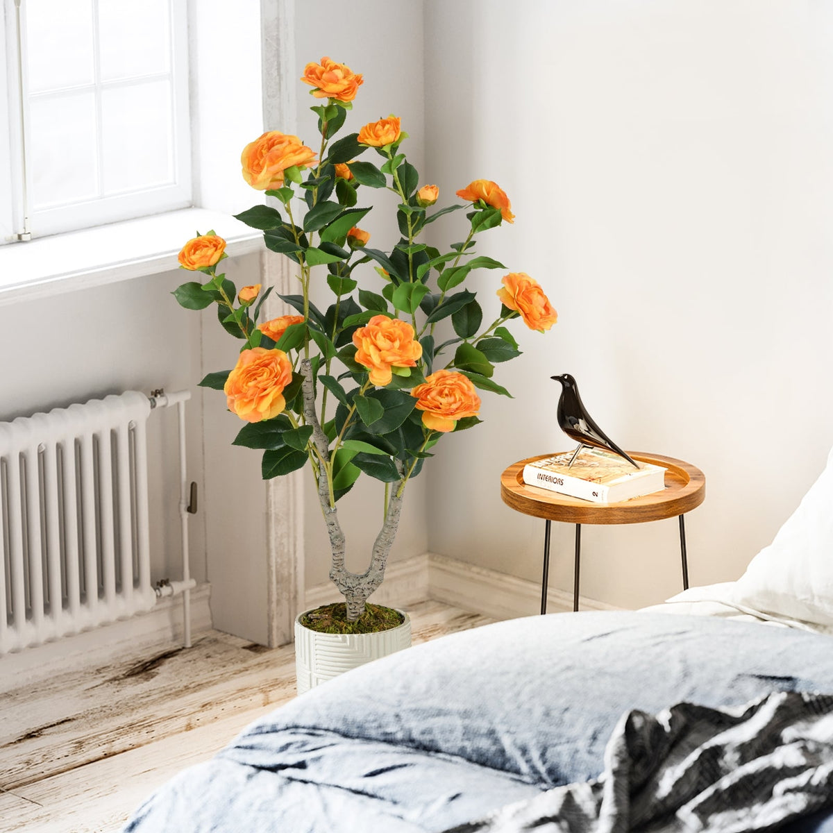 36 Inch Artificial Camellia Tree with Blooming Flower 1 Pack-Orange-Artificial Plants-DECOROLALA
