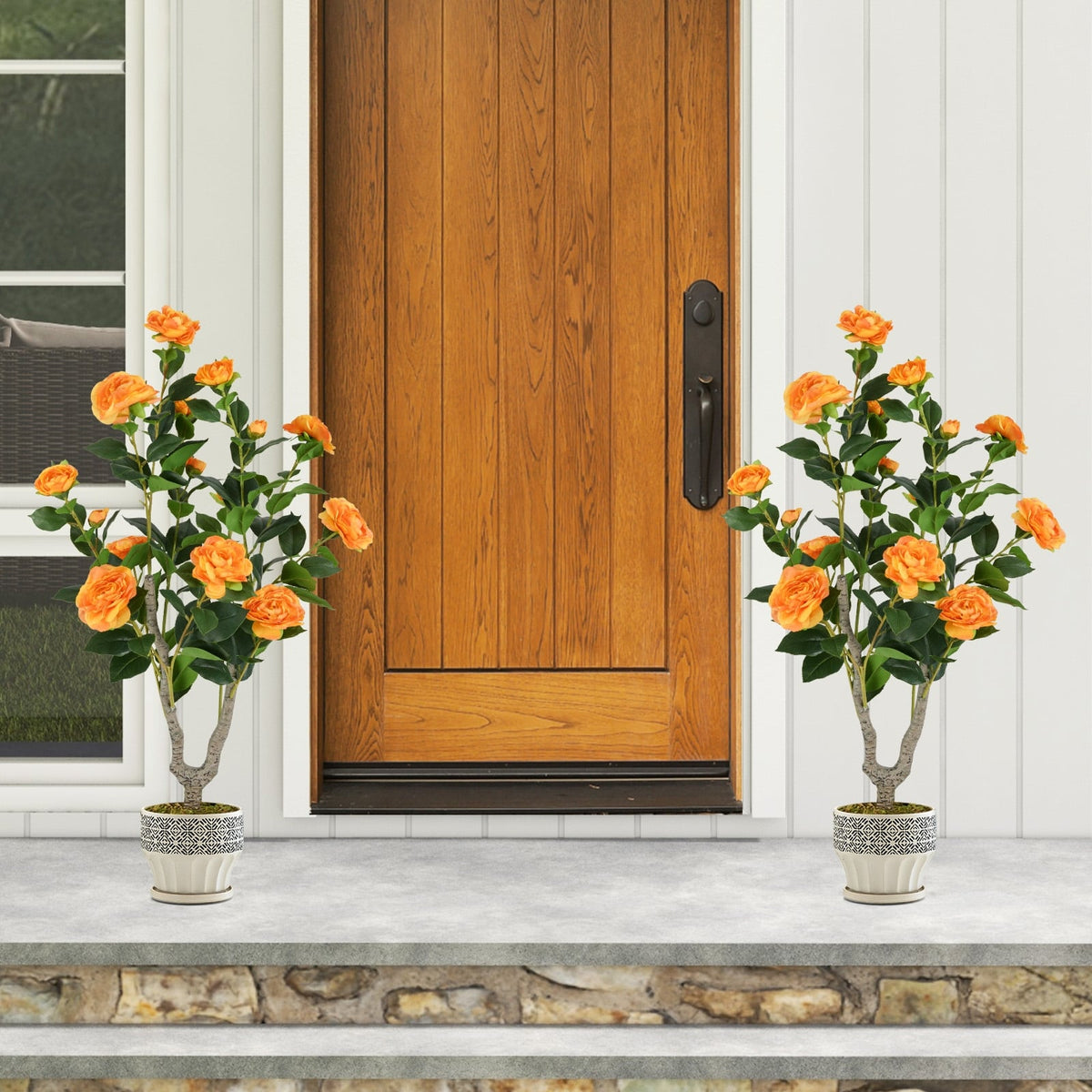 36 Inch Artificial Camellia Tree with Blooming Flower 1 Pack-Orange-Artificial Plants-DECOROLALA