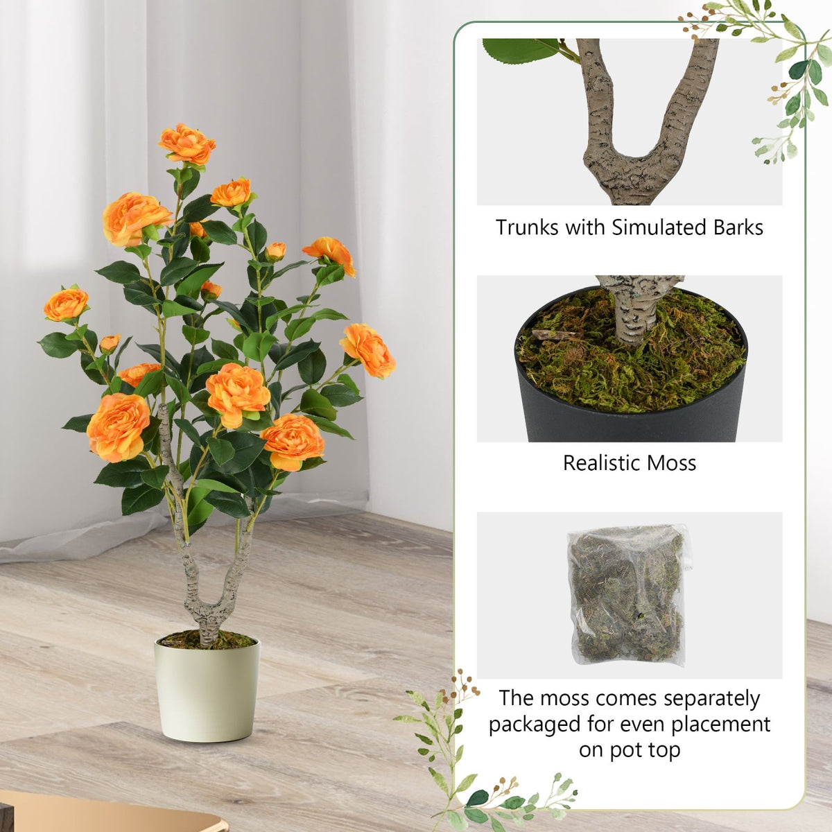 36 Inch Artificial Camellia Tree with Blooming Flower 1 Pack-Orange-Artificial Plants-DECOROLALA