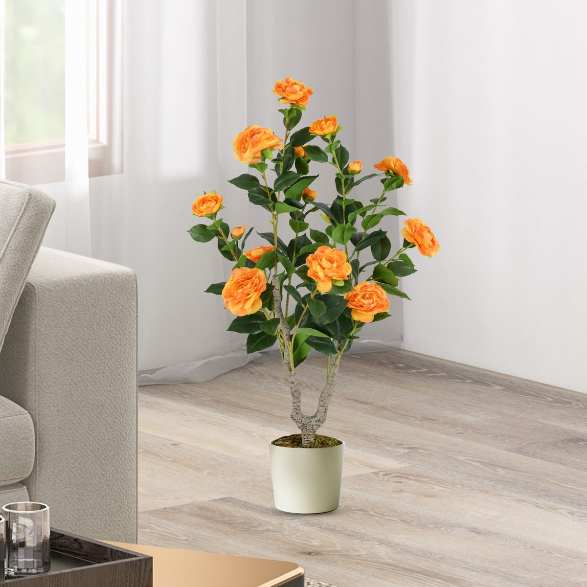 36 Inch Artificial Camellia Tree with Blooming Flower 1 Pack-Orange-Artificial Plants-DECOROLALA