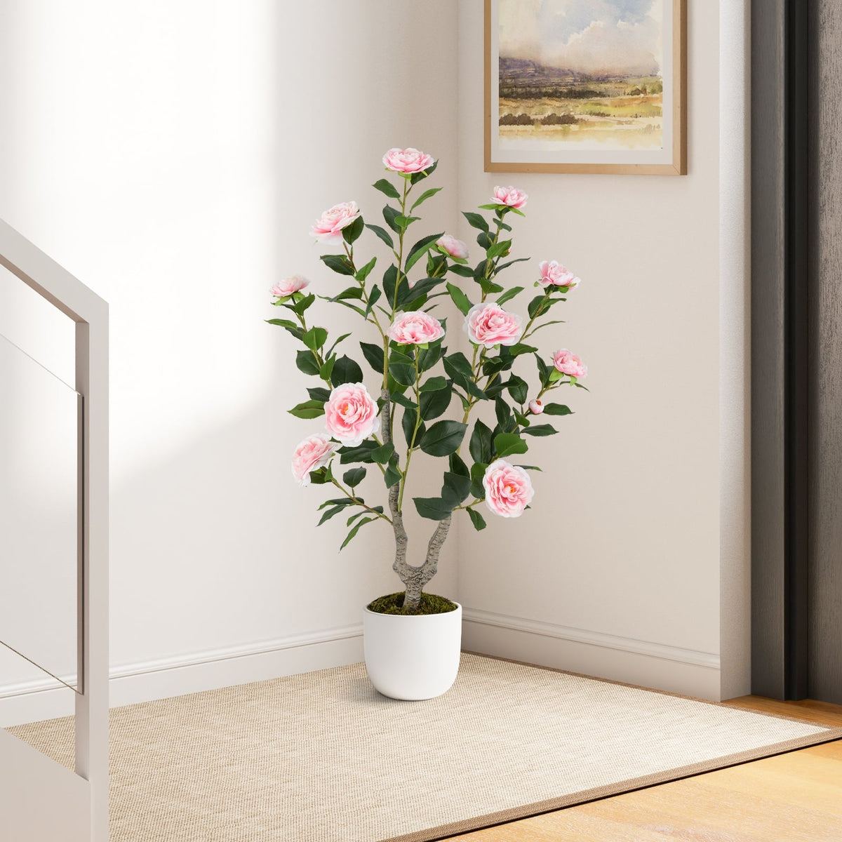 36 Inch Artificial Camellia Tree with Blooming Flower 1 Pack-Pink-Artificial Plants-DECOROLALA