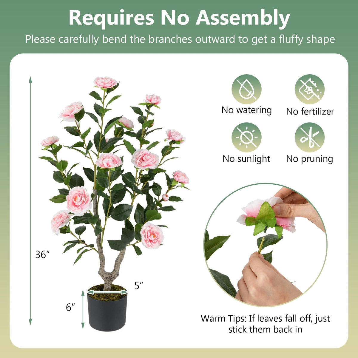 36 Inch Artificial Camellia Tree with Blooming Flower 1 Pack-Pink-Artificial Plants-DECOROLALA