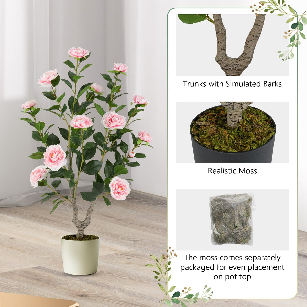 36 Inch Artificial Camellia Tree with Blooming Flower 1 Pack-Pink-Artificial Plants-DECOROLALA