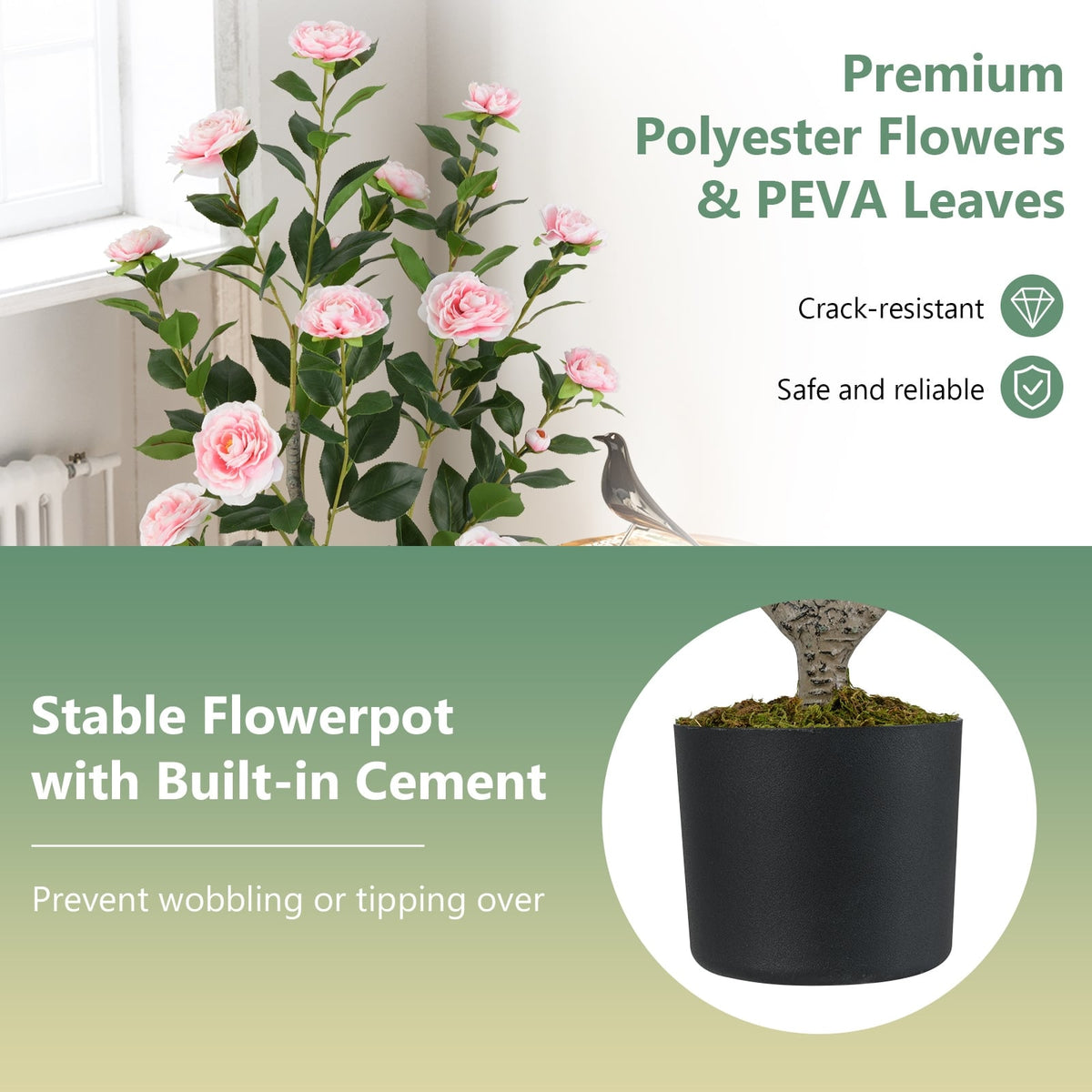 36 Inch Artificial Camellia Tree with Blooming Flower 1 Pack-Pink-Artificial Plants-DECOROLALA