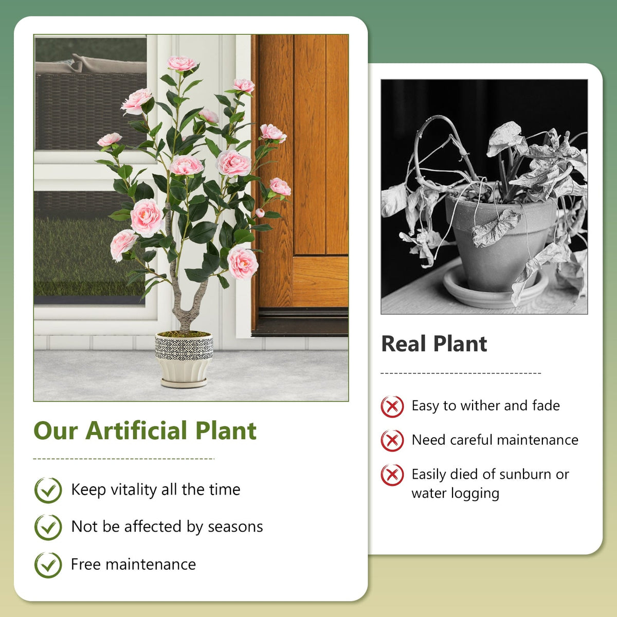 36 Inch Artificial Camellia Tree with Blooming Flower 1 Pack-Pink-Artificial Plants-DECOROLALA