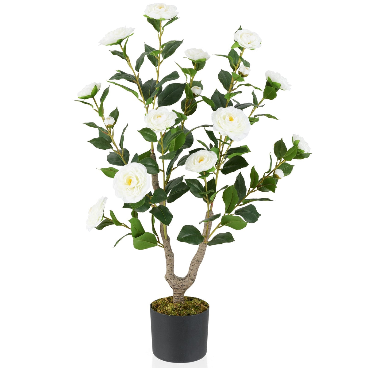 36 Inch Artificial Camellia Tree with Blooming Flower 1 Pack-White-Artificial Plants-DECOROLALA