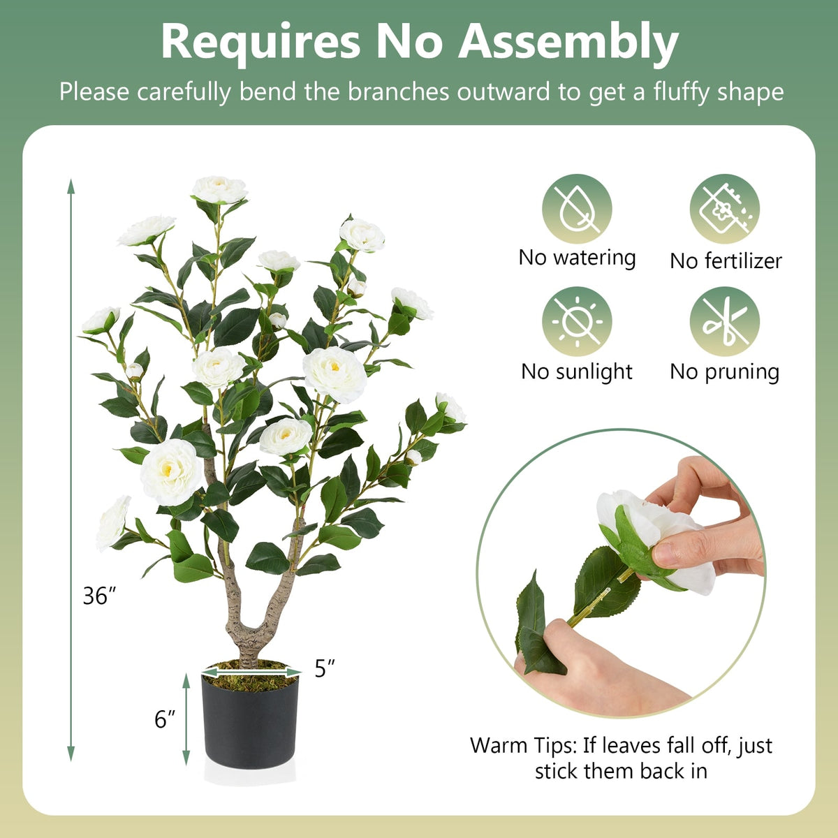 36 Inch Artificial Camellia Tree with Blooming Flower 1 Pack-White-Artificial Plants-DECOROLALA