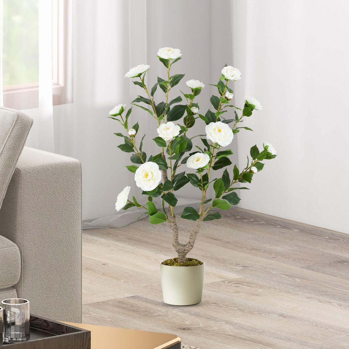 36 Inch Artificial Camellia Tree with Blooming Flower 1 Pack-White-Artificial Plants-DECOROLALA