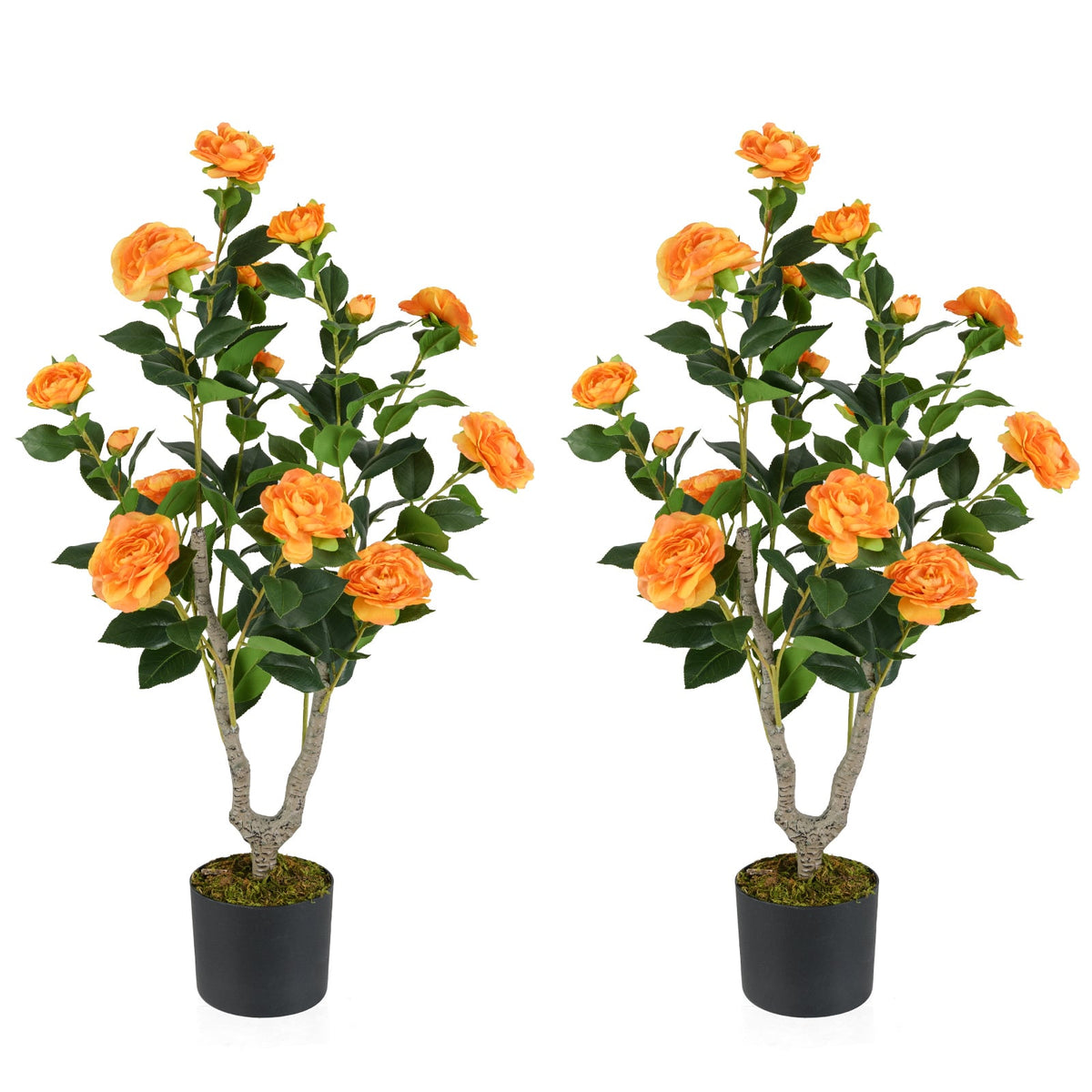 36 Inch Artificial Camellia Tree with Blooming Flower 2 Pack-Orange-Artificial Plants-DECOROLALA