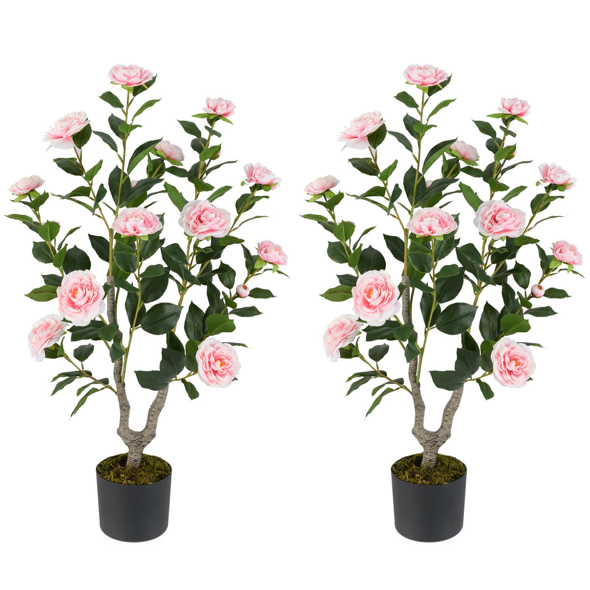 36 Inch Artificial Camellia Tree with Blooming Flower 2 Pack-Pink-Artificial Plants-DECOROLALA