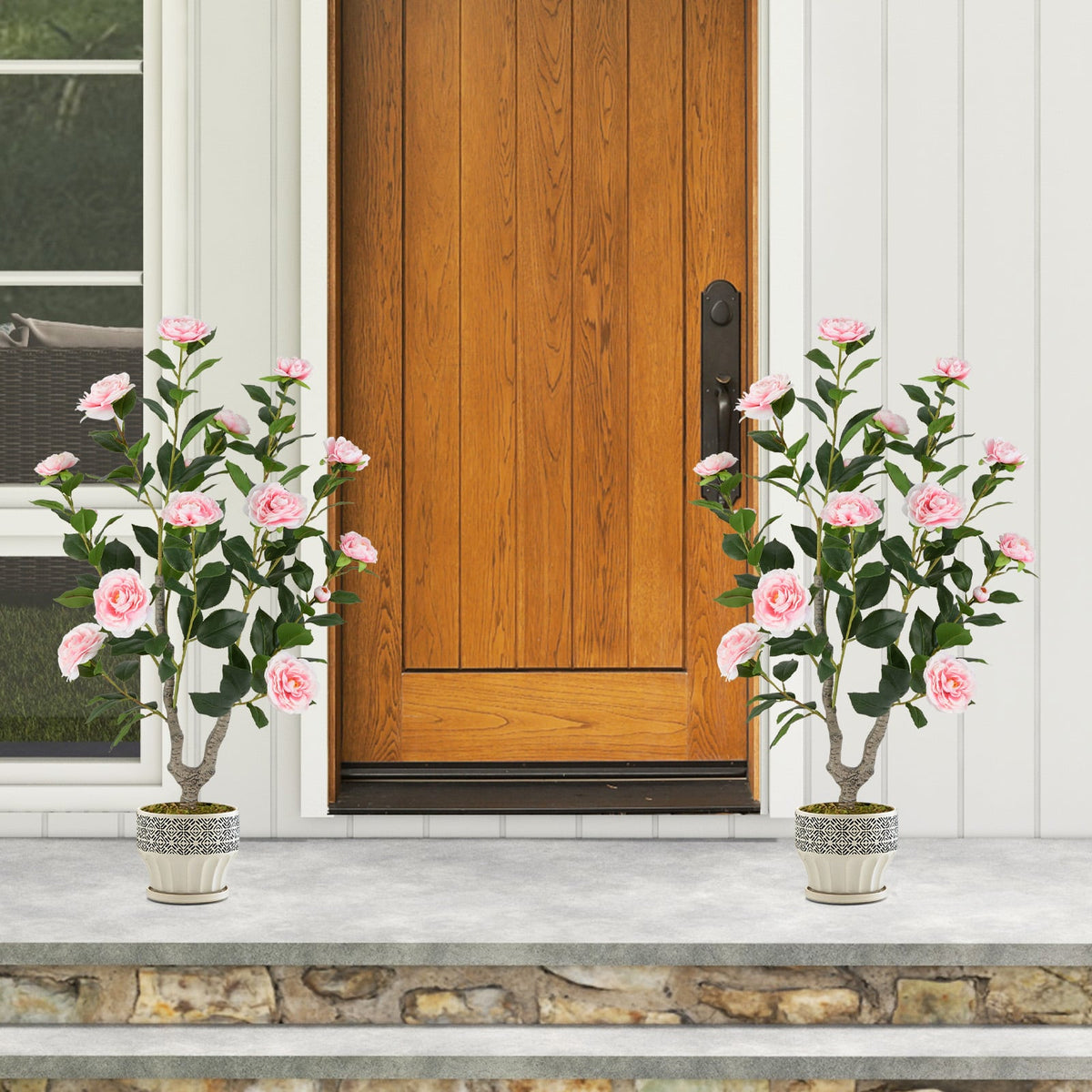 36 Inch Artificial Camellia Tree with Blooming Flower 2 Pack-Pink-Artificial Plants-DECOROLALA