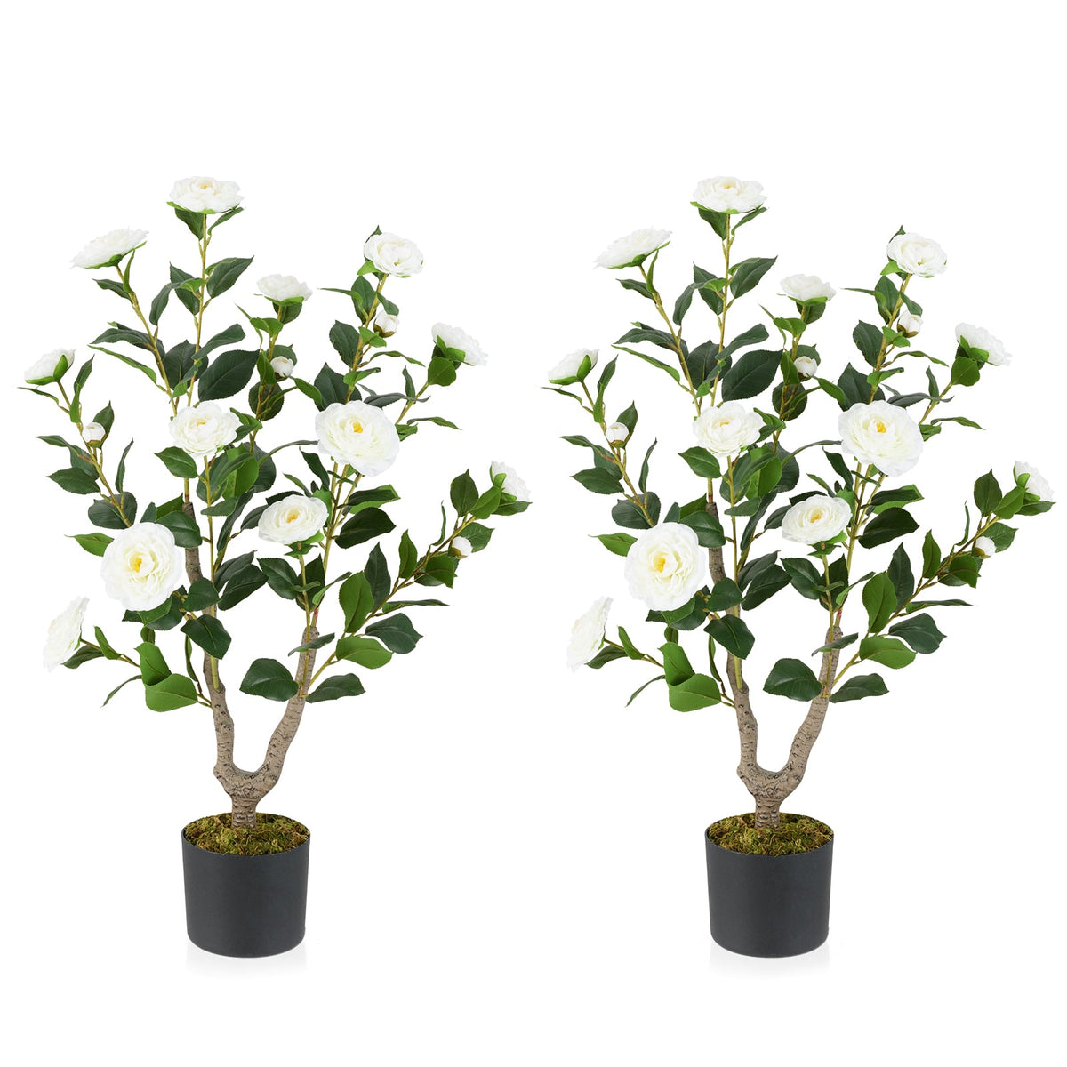 36 Inch Artificial Camellia Tree with Blooming Flower 2 Pack-White-Artificial Plants-DECOROLALA