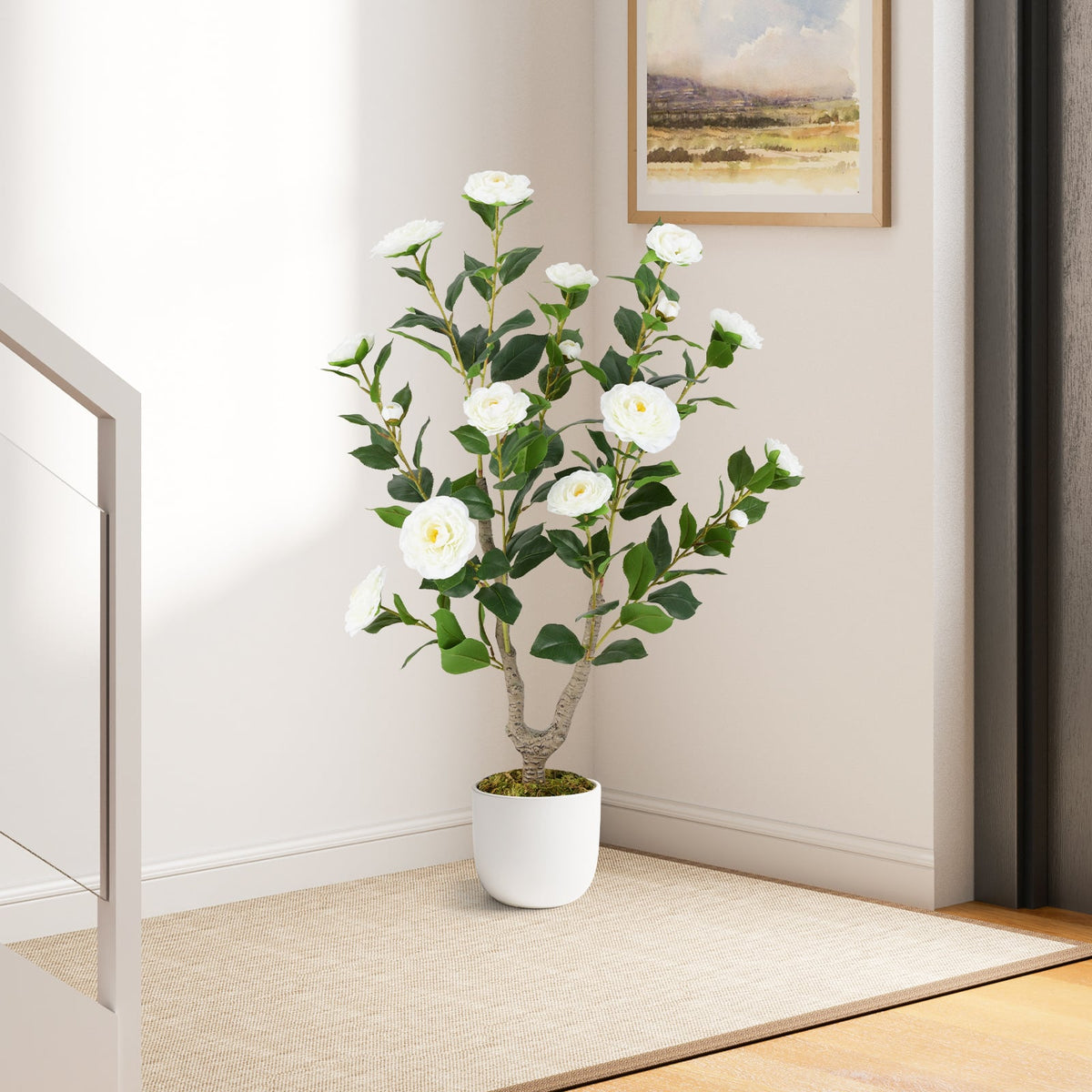 36 Inch Artificial Camellia Tree with Blooming Flower 2 Pack-White-Artificial Plants-DECOROLALA