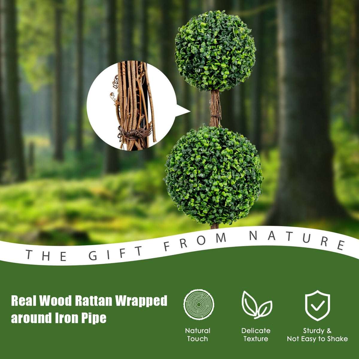 36 Inch Artificial Double Ball Tree Indoor and Outdoor UV Protection-Artificial Plants-DECOROLALA