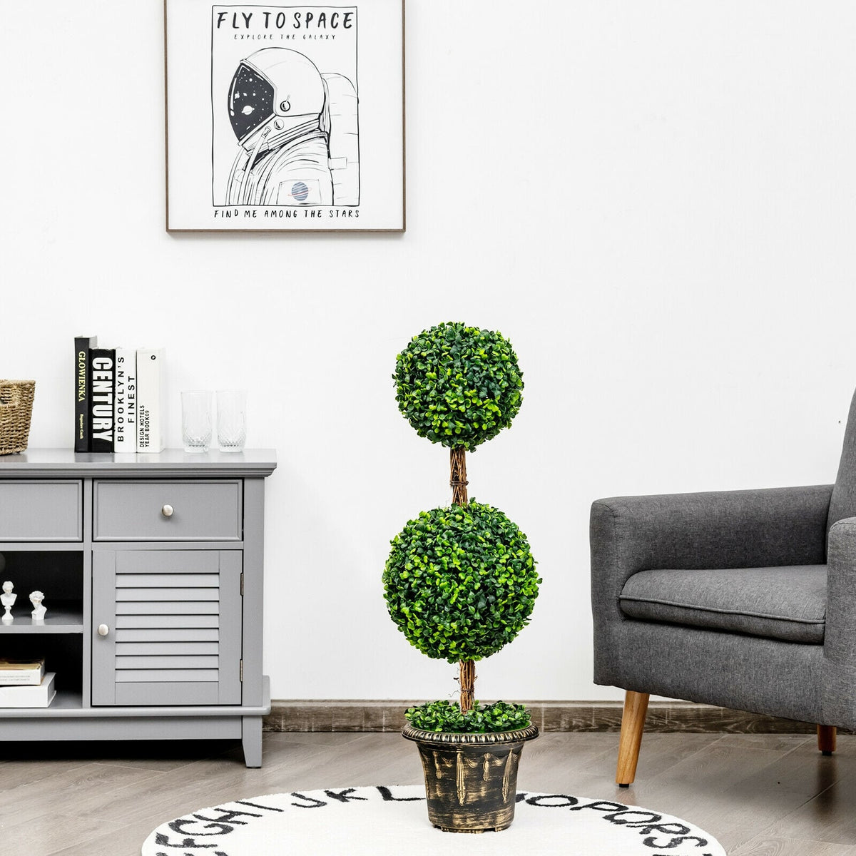 36 Inch Artificial Double Ball Tree Indoor and Outdoor UV Protection-Artificial Plants-DECOROLALA