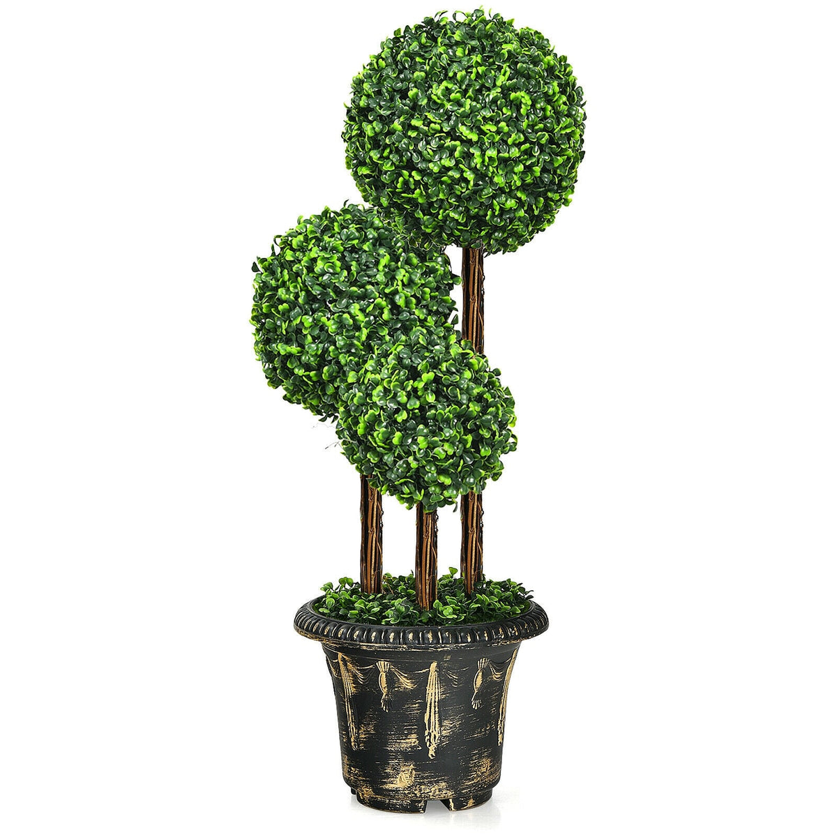 36-Inch Artificial Topiary Triple Ball Tree for Indoor and Outdoor-Artificial Plants-DECOROLALA