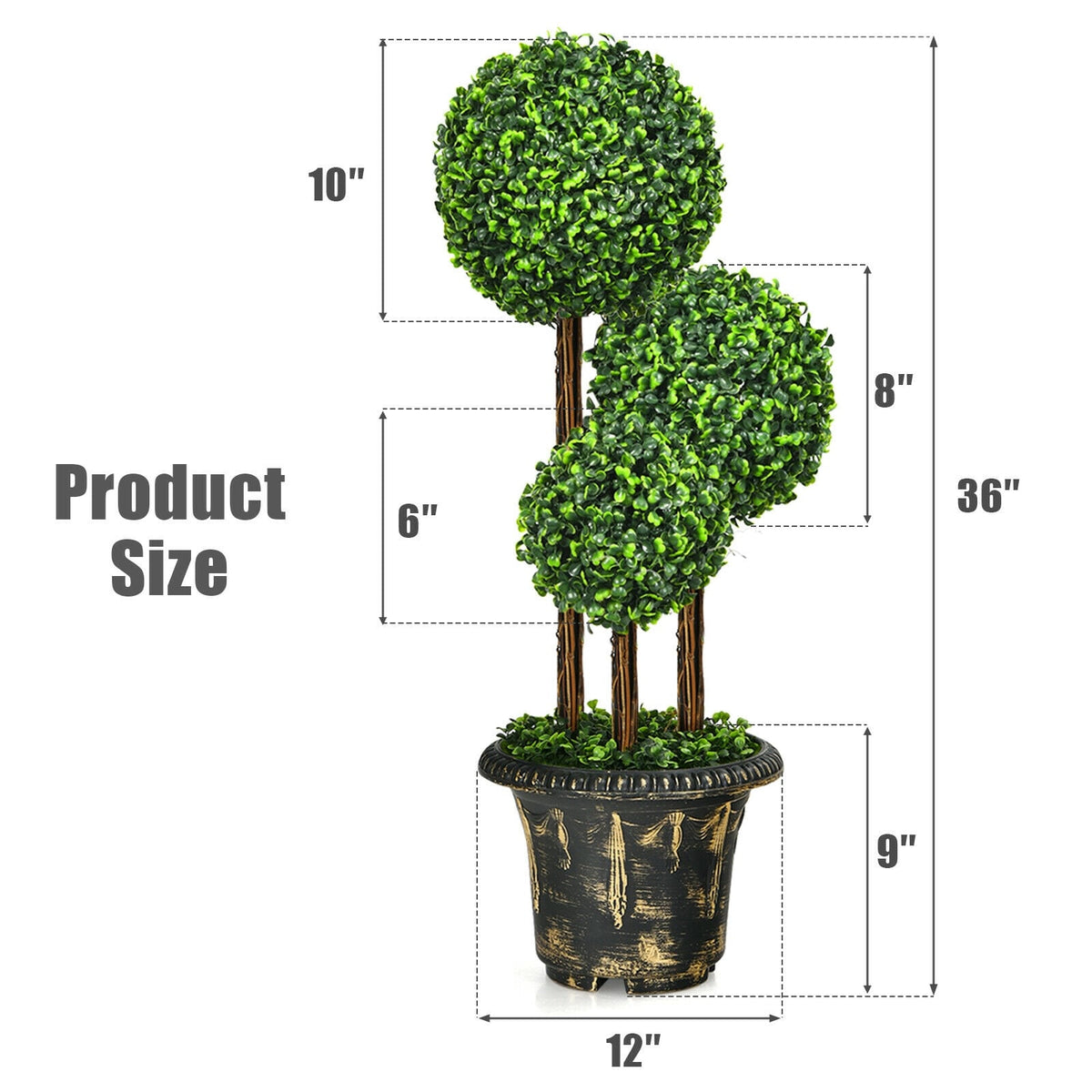 36-Inch Artificial Topiary Triple Ball Tree for Indoor and Outdoor-Artificial Plants-DECOROLALA