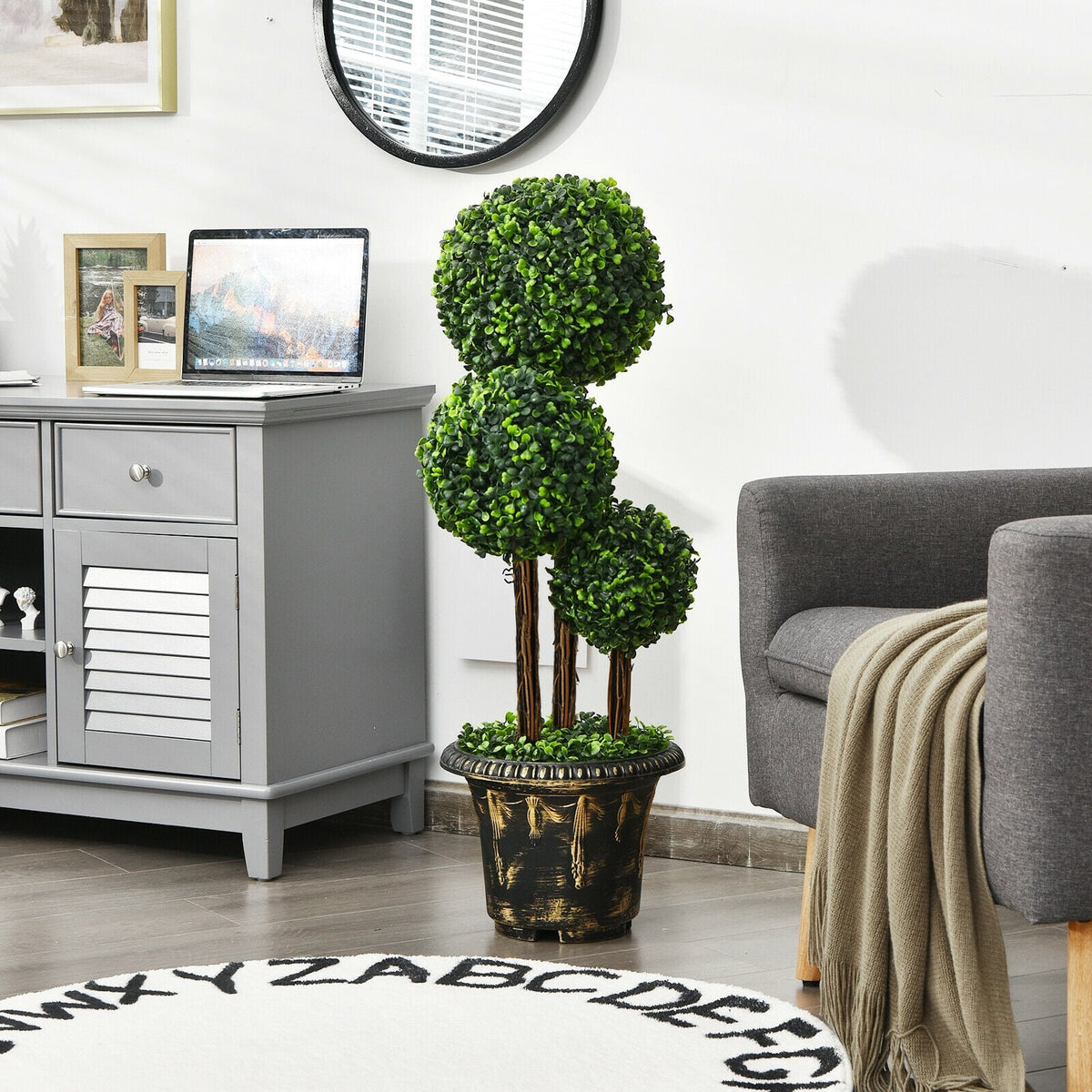 36-Inch Artificial Topiary Triple Ball Tree for Indoor and Outdoor-Artificial Plants-DECOROLALA
