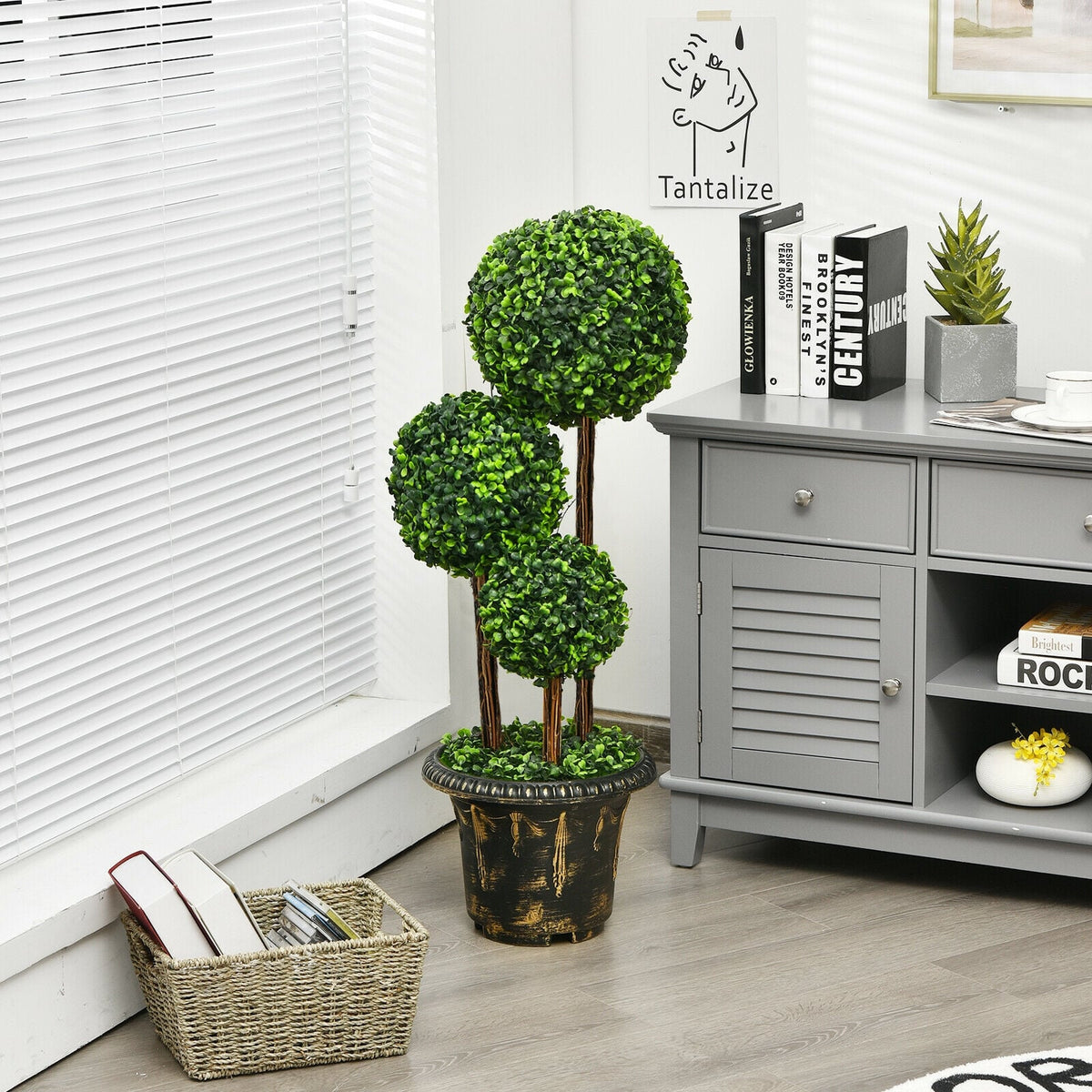 36-Inch Artificial Topiary Triple Ball Tree for Indoor and Outdoor-Artificial Plants-DECOROLALA