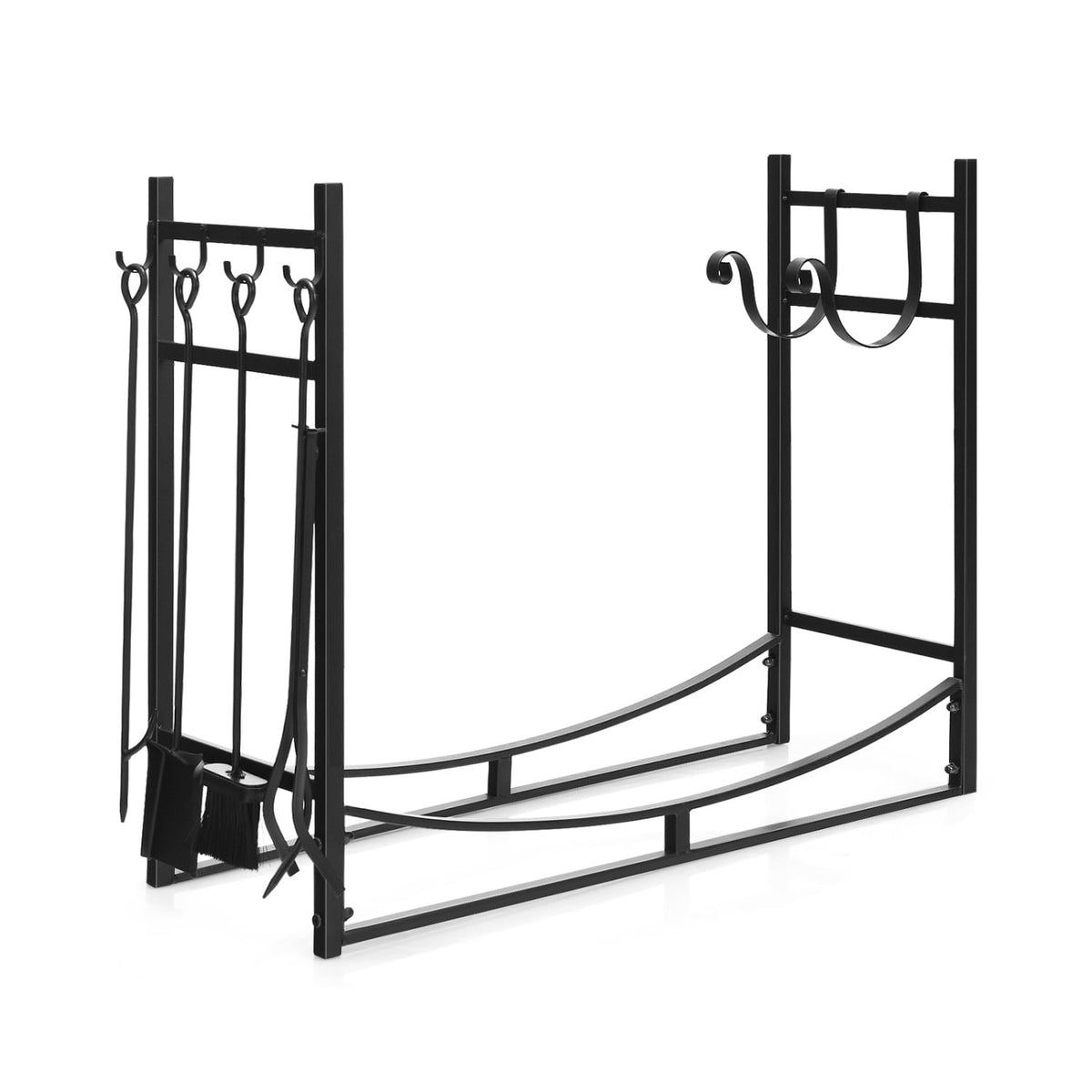 36 Inch Fireplace Log Holder with Kindling Holders and Shovel-Log Racks & Carriers-DECOROLALA