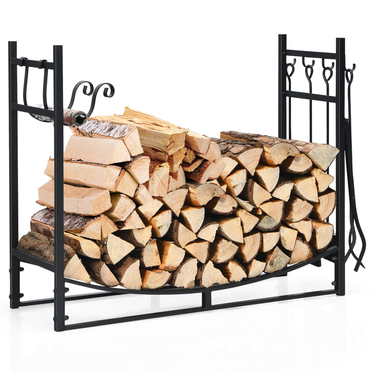 36 Inch Fireplace Log Holder with Kindling Holders and Shovel-Log Racks & Carriers-DECOROLALA