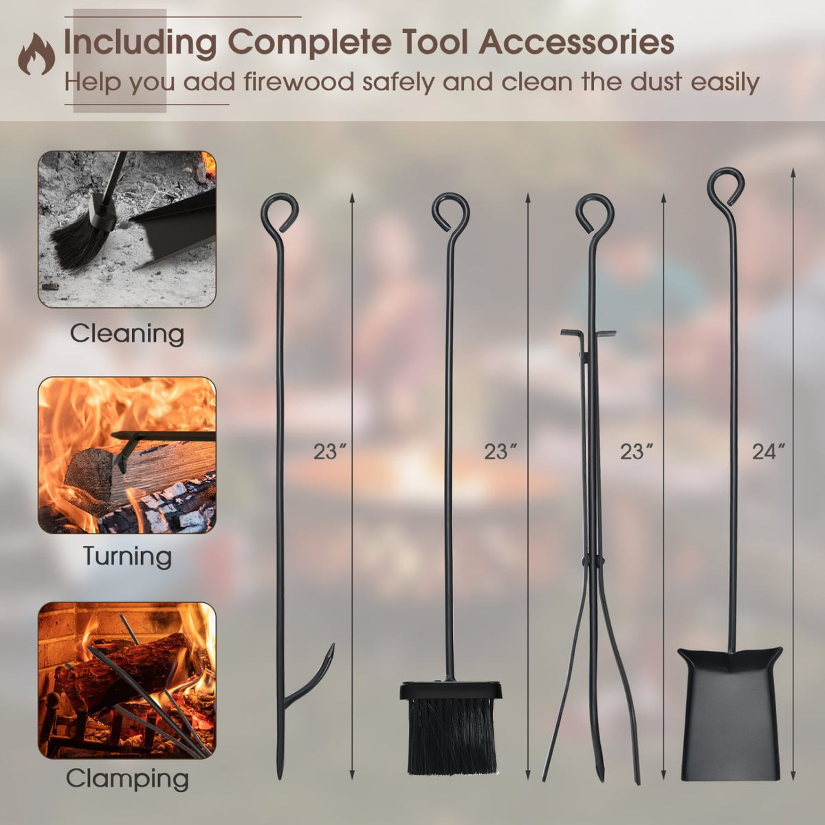 36 Inch Fireplace Log Holder with Kindling Holders and Shovel-Log Racks & Carriers-DECOROLALA