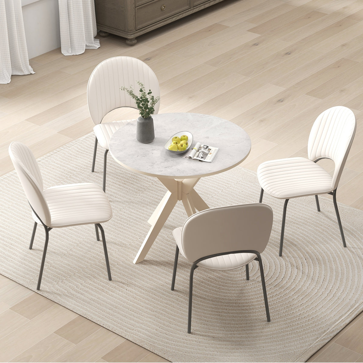 36-Inch Mid Century Modern Kitchen Table with Faux Marble Tabletop and Solid Rubber Wood Legs-White-Dining Tables-DECOROLALA
