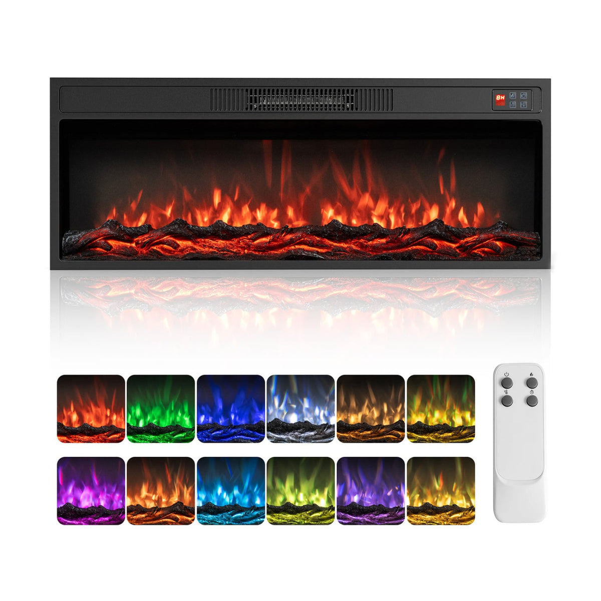 36 Inch Recessed Electric Fireplace Heater with Adjustable Flame Colors & Brightness-Fireplaces-DECOROLALA