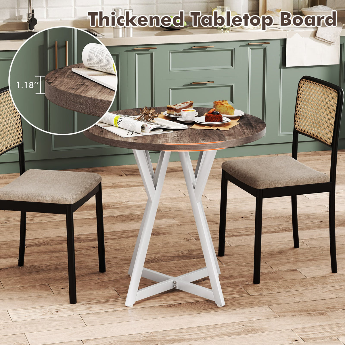 36 Inch Round Dining Table with Metal Pedestal Base-Natural-Dining Tables-DECOROLALA