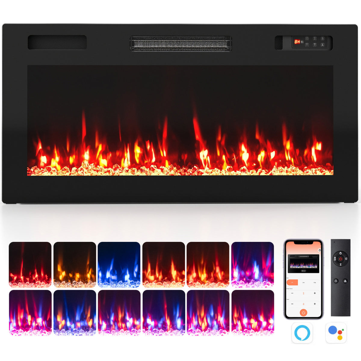 36 Inch Smart WiFi Electric Fireplace with Recessed and Wall Mounted-Fireplaces-DECOROLALA