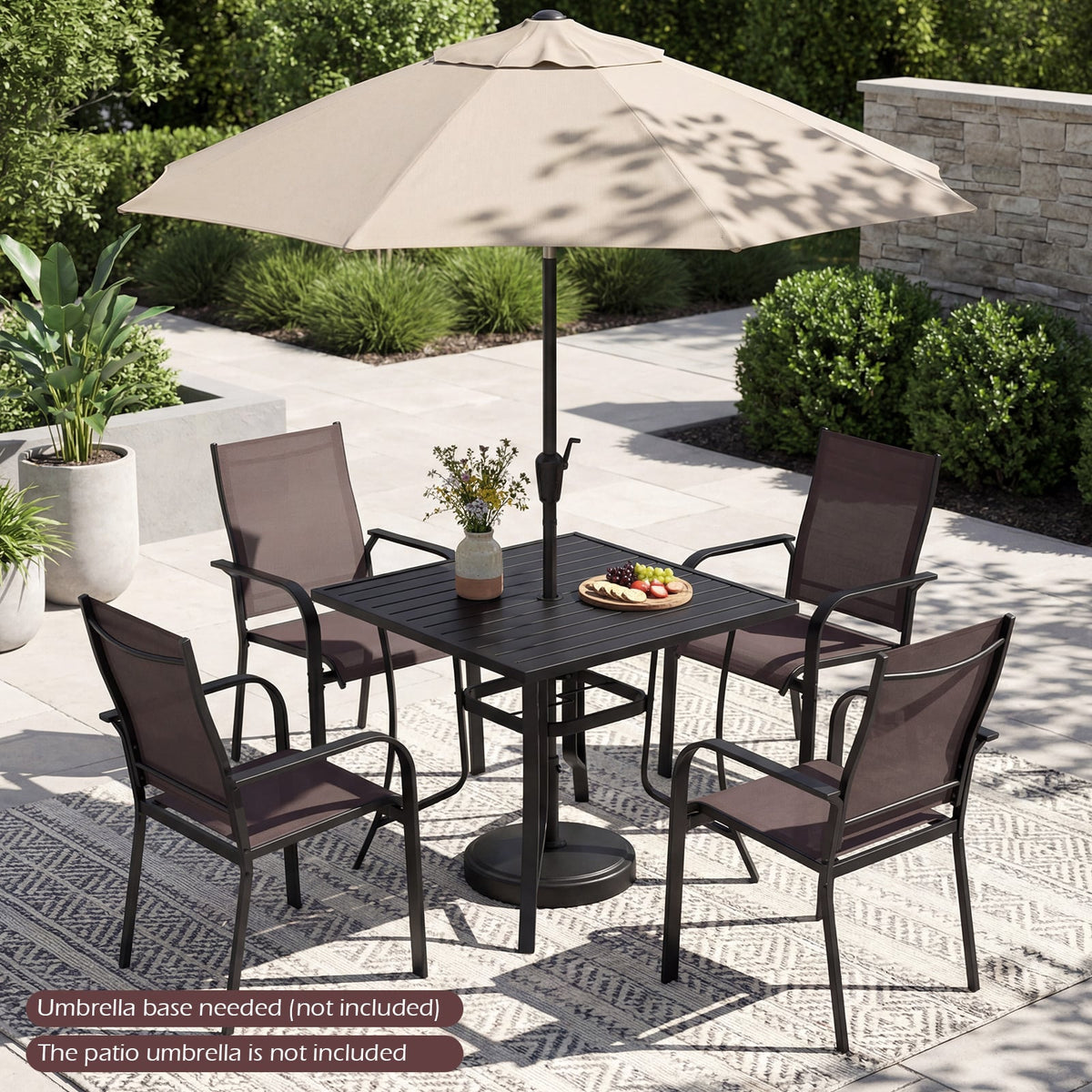 36 Inch Square Patio Table for 4 Metal Dining Table with Umbrella Hole-Black-Patio Dining Tables-DECOROLALA
