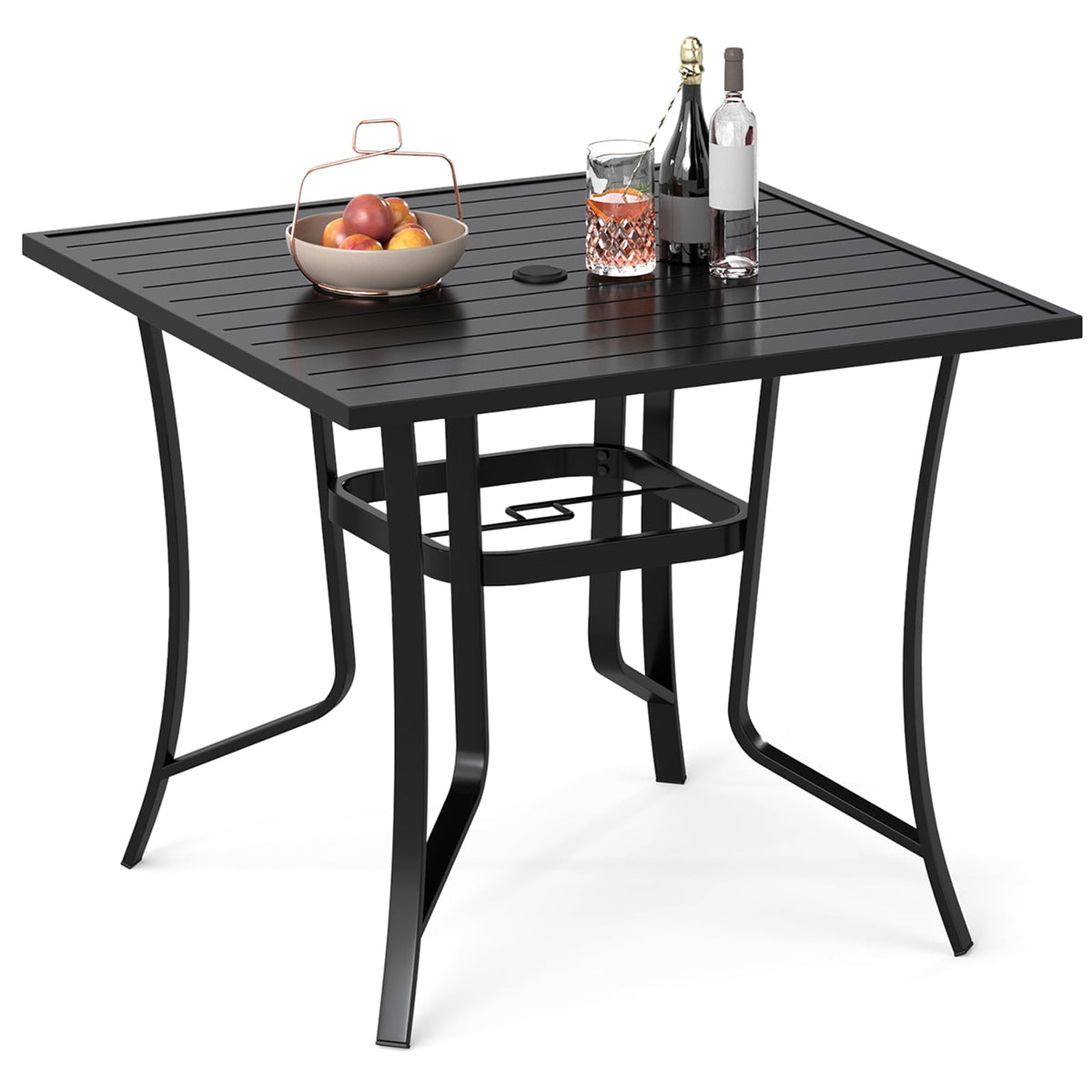 36 Inch Square Patio Table for 4 Metal Dining Table with Umbrella Hole-Black-Patio Dining Tables-DECOROLALA