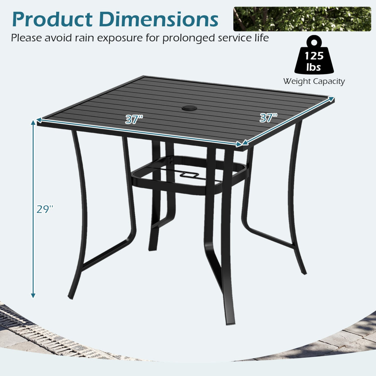 36 Inch Square Patio Table for 4 Metal Dining Table with Umbrella Hole-Black-Patio Dining Tables-DECOROLALA