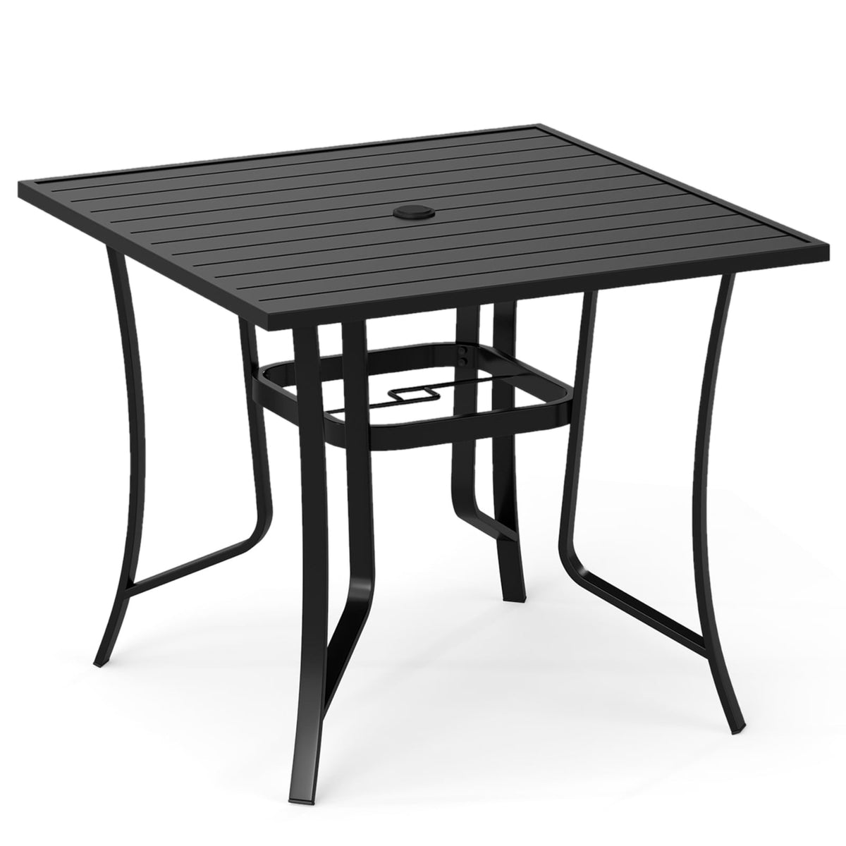 36 Inch Square Patio Table for 4 Metal Dining Table with Umbrella Hole-Black-Patio Dining Tables-DECOROLALA