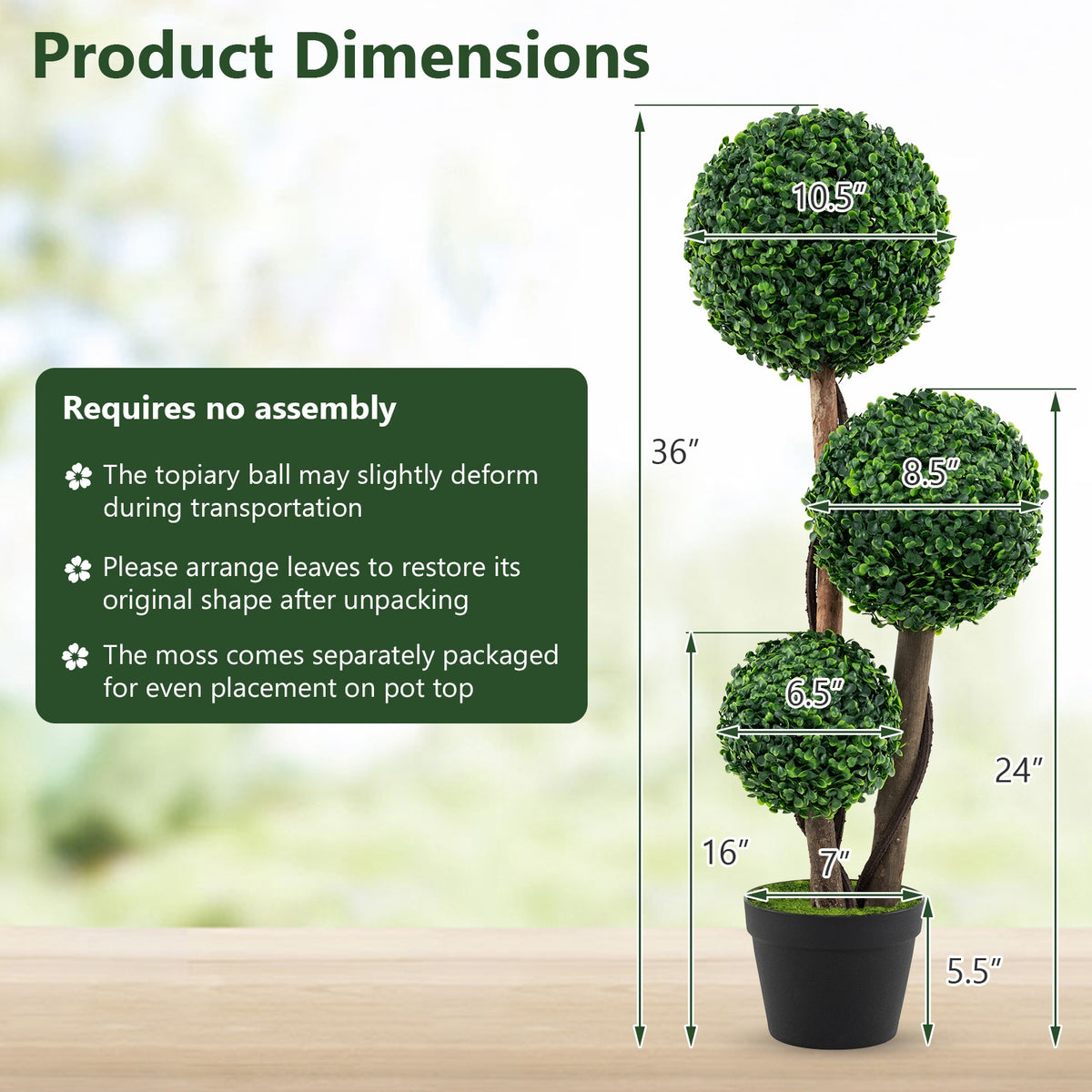 36 Inch Tall Artificial Boxwood Topiary Tree in Pot – DECOROLALA