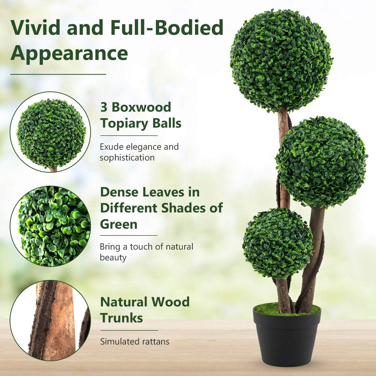 36 Inch Tall Artificial Boxwood Topiary Tree in Pot-Artificial Plants-DECOROLALA
