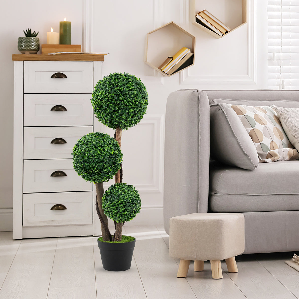 36 Inch Tall Artificial Boxwood Topiary Tree in Pot-Artificial Plants-DECOROLALA
