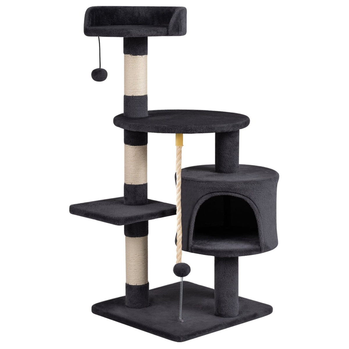 36 Inch Tall Kitten Tower with Condo and Plush Perch-Dark Gray-Cat Trees & Scratchers-DECOROLALA