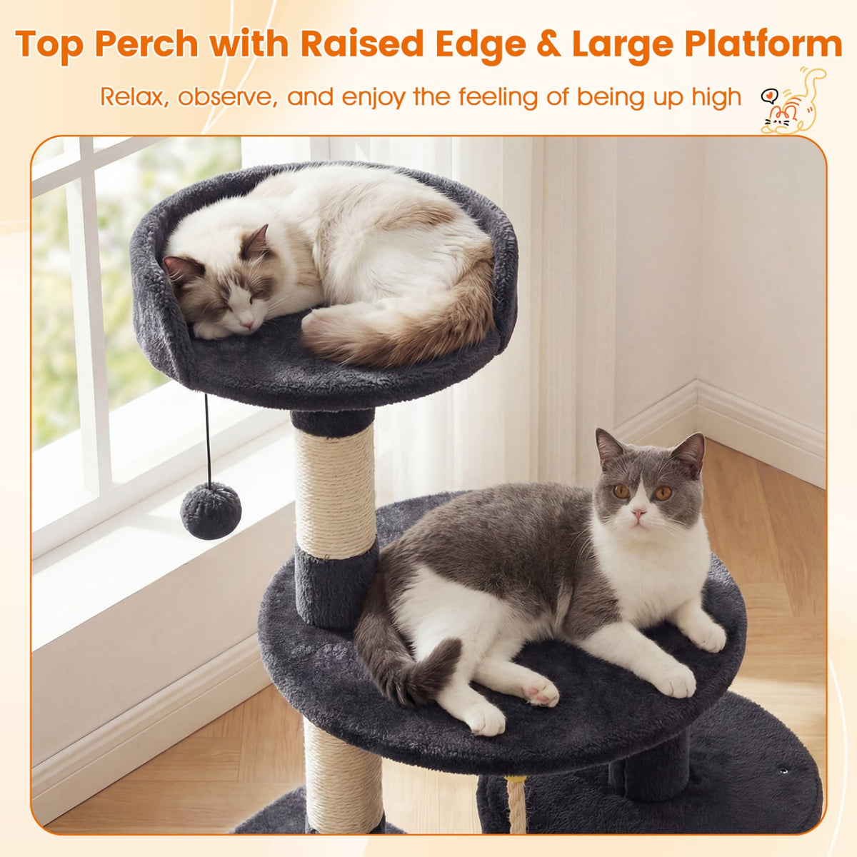 36 Inch Tall Kitten Tower with Condo and Plush Perch-Dark Gray-Cat Trees & Scratchers-DECOROLALA