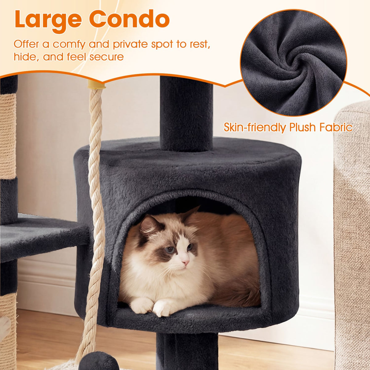 36 Inch Tall Kitten Tower with Condo and Plush Perch-Dark Gray-Cat Trees & Scratchers-DECOROLALA