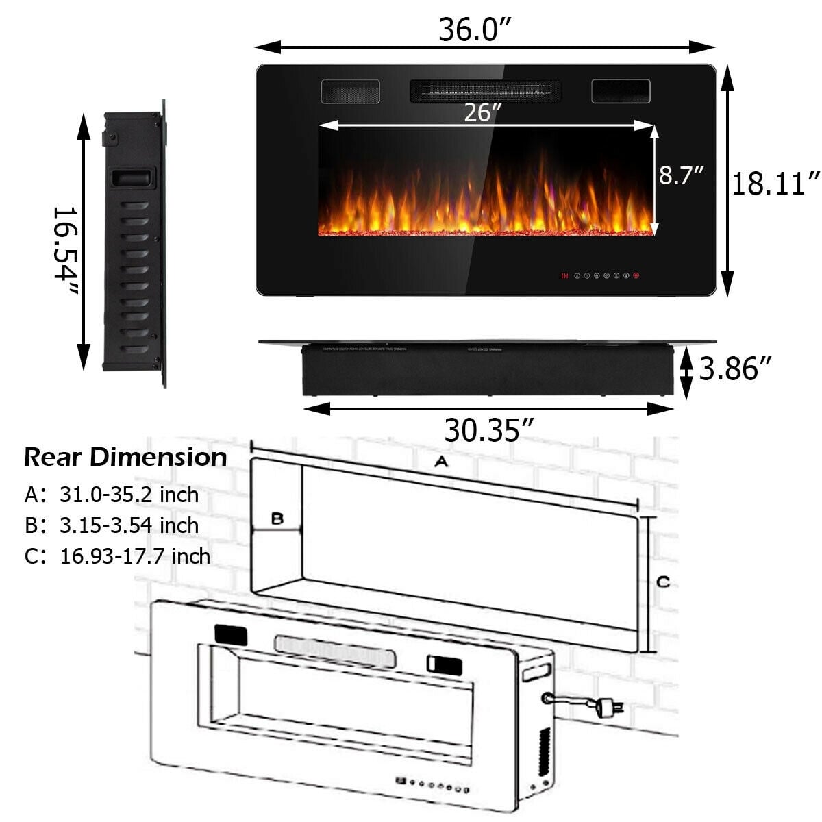 36 Inch Ultra Thin Wall Mounted Electric Fireplace-Fireplaces-DECOROLALA