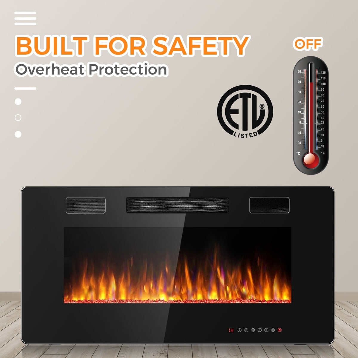 36 Inch Ultra Thin Wall Mounted Electric Fireplace-Fireplaces-DECOROLALA