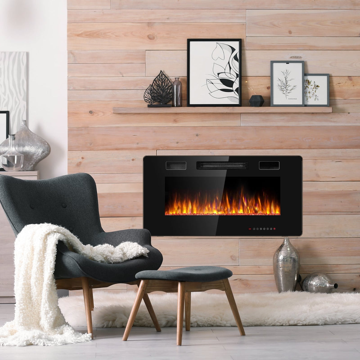 36 Inch Ultra Thin Wall Mounted Electric Fireplace-Fireplaces-DECOROLALA
