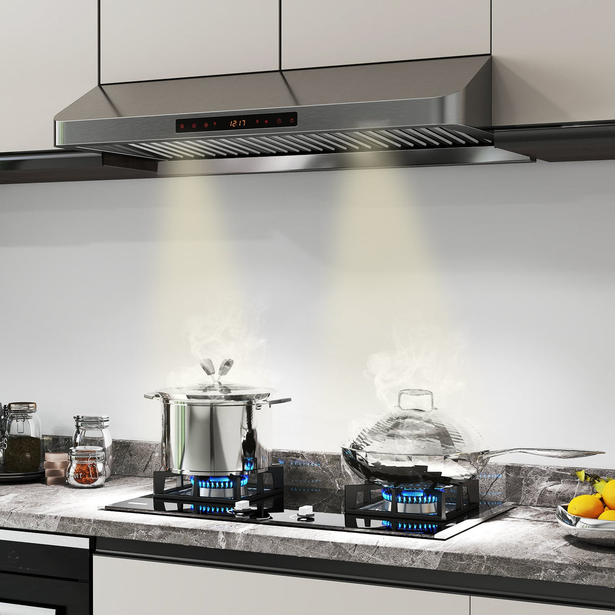 36 Inch Under Cabinet Range Hood 900 CFM Kitchen Stove Vent with Oil Collector-Silver-Kitchen Appliances-DECOROLALA
