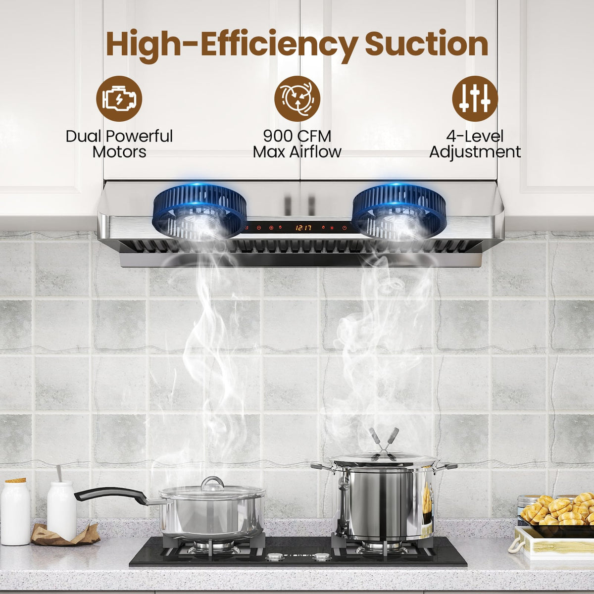 36 Inch Under Cabinet Range Hood 900 CFM Kitchen Stove Vent with Oil Collector-Silver-Kitchen Appliances-DECOROLALA
