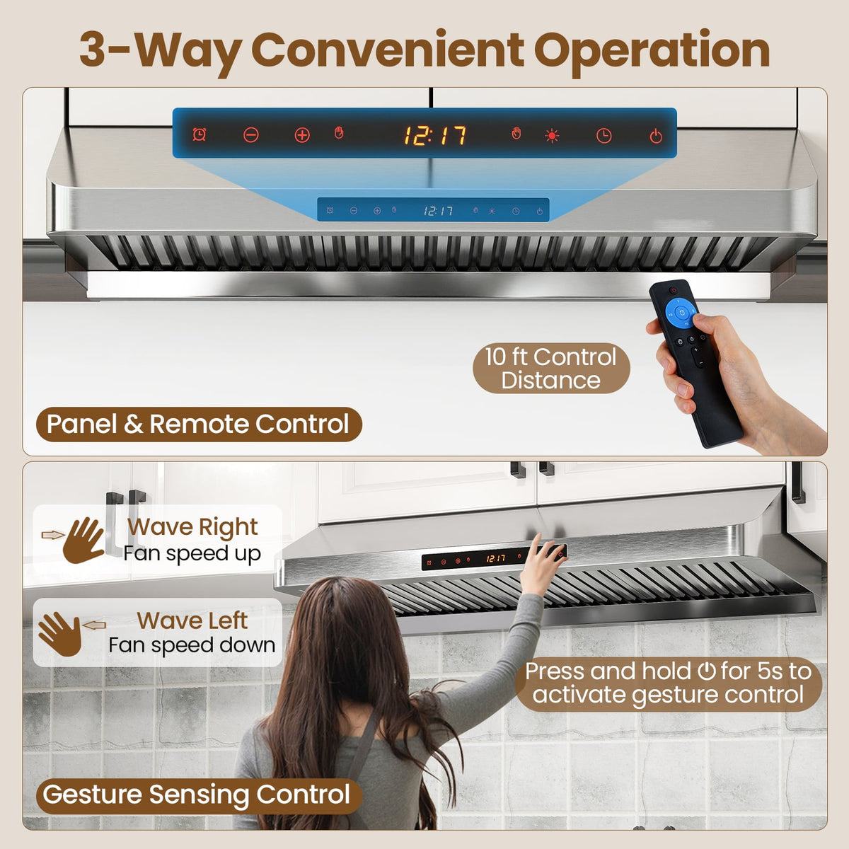 36 Inch Under Cabinet Range Hood 900 CFM Kitchen Stove Vent with Oil Collector-Silver-Kitchen Appliances-DECOROLALA